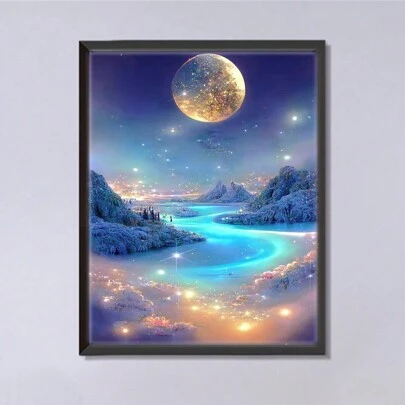 1pc Diamond Painting Kit Moon River Full Square Diamond Mosaic Fantasy Landscape Home Decor