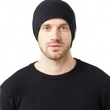 男士冬季保暖羊毛针织帽，带保暖内衬 - 在寒冷中保持舒适！ - 黑色 - 查看 10