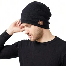 男士冬季保暖羊毛针织帽，带保暖内衬 - 在寒冷中保持舒适！ - 黑色 - 查看 8