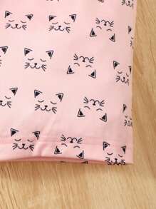 年輕女孩卡通圖案短袖t恤和短褲休閒夏季套裝 - 粉色 - 查看 5