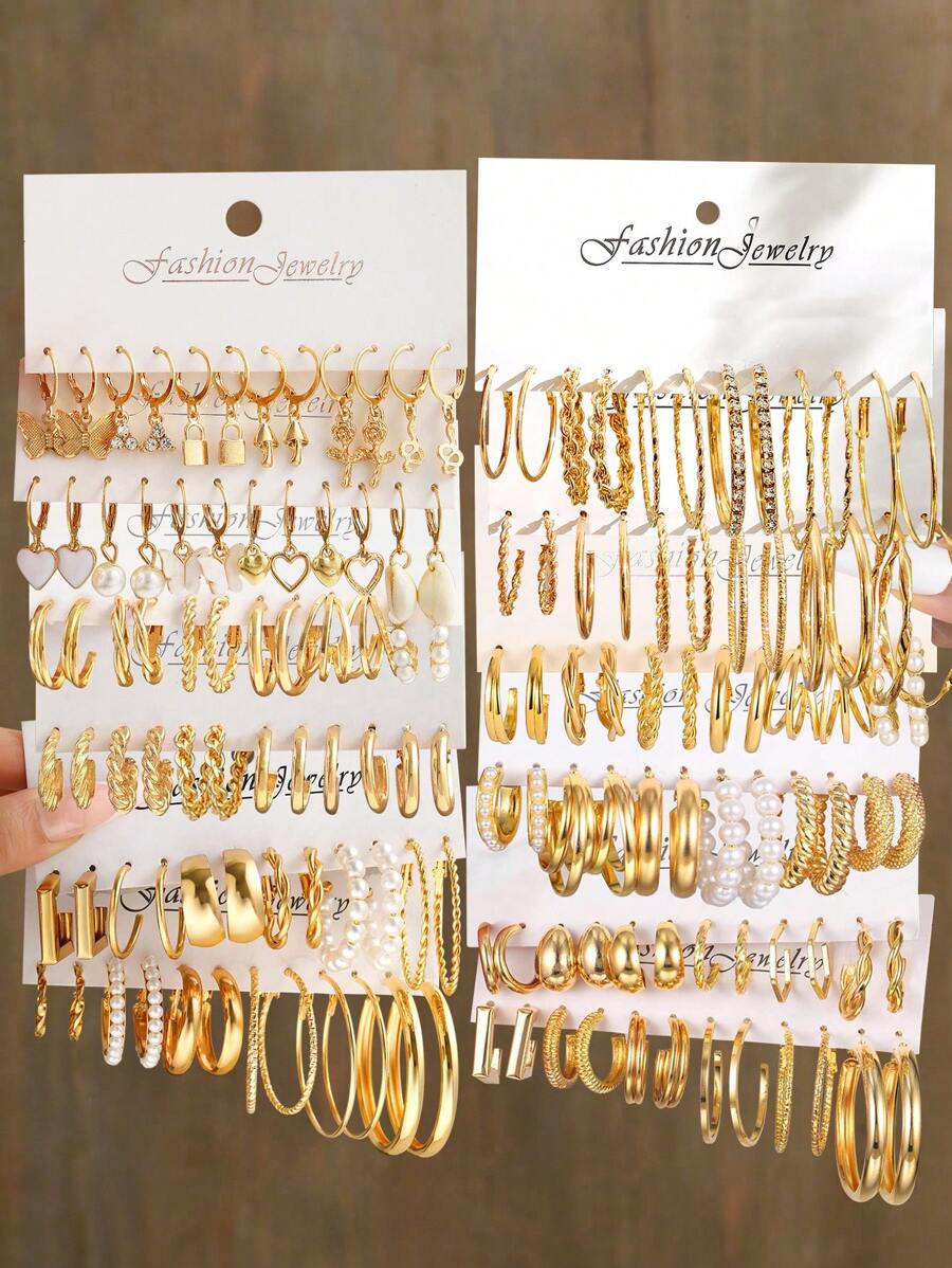 24入組時尚簡約金屬耳環套裝,適用於約會、派對、假日和日常佩戴,是情人節等節日的完美禮物。 - 銀色 - 查看 1