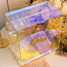 1pc New Design Wedding Card Box Acrylic Iridescent Color (25.5*25.5*15cm) With 2m 40 Led String Light*1 And Cards*1, Transparent Card Storage Box, Party Wedding Festival Birthday New Year Gift Decoration - Color - View 5