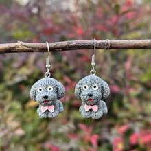 1pair Cute Teddy Dog Shape Resin Dangle Earrings, Diy Jewelry Accessories, Pet Lover Gift For Her - Teddy Dog - View 4