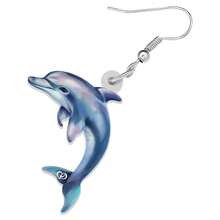 1對新奇的壓克力海豚耳環海洋動物吊墜珠寶,適合女性兒童女孩生日派對禮物 - 藍色 - 查看 4