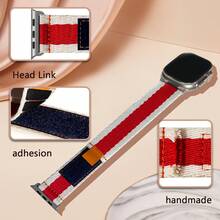 1 条男女通用休闲商务帆布拼色表带，时尚、个性化、透气、吸汗替换腕带，兼容 Apple Watch 表带 44mm.45mm.49mm.38mm.40mm.41mm.42mm Ultra/Se/8/7/6/5/4/3/2/1 - 紅白色 - 查看 8