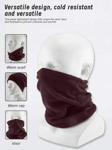 1pc Winter Outdoor Sports Windproof Fleece Reversible Thick Neck Warmer For Cycling, Skiing - Brown - View 2