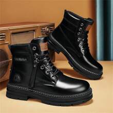 Men's Boots, Work Boots, Motorcycle Boots With Round Toe - Black - View 1