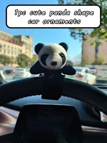 1pc Cute Panda Shaped Car Decoration Ornament - Black and White - View 1