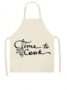 1pc Beige Cat Sailor Butterfly & Banana Print Linen Apron For Cooking - Pink - View 1