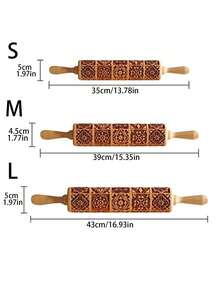 1入組天然木製花紋與雪花壓花擀麵棍製作壓花曲奇、烘焙工具 - 棕色 - 查看 3