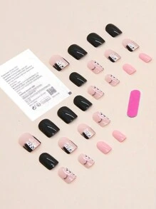 24 móng tay giả hình vuông ngắn lấp lánh & 1 dũa móng tay & 1 băng dính - Nhiều màu - Xem 2