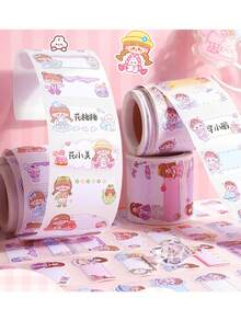1roll/300pcs 7 Styles Princess Design Self-Adhesive Name Stickers For Kindergarten And Primary School Girls,Cartoon-Shape School Label - Pink - View 5