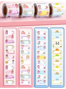 1roll/300pcs 7 Styles Princess Design Self-Adhesive Name Stickers For Kindergarten And Primary School Girls,Cartoon-Shape School Label - Pink - View 2