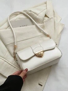 Retro Love Lock Crossbody Bag, Solid Color Shoulder Bag, Simple Handbag & Purse For Women - White - View 2