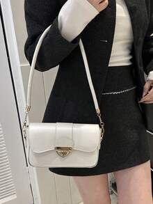 Retro Love Lock Crossbody Bag, Solid Color Shoulder Bag, Simple Handbag & Purse For Women - White - View 3