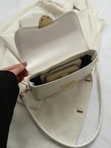Retro Love Lock Crossbody Bag, Solid Color Shoulder Bag, Simple Handbag & Purse For Women - White - View 6