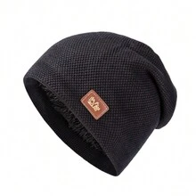 男士冬季保暖羊毛针织帽，带保暖内衬 - 在寒冷中保持舒适！ - 黑色 - 查看 3