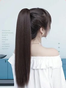 1pc Straight Drawstring Ponytail Synthetic Hairpiece With Black Hair Tie, 4 Lengths Available, Suitable For Daily Use Or Character Playing - Black - View 5