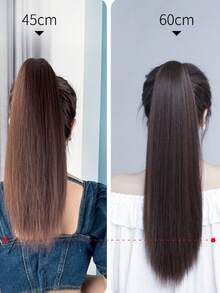 1pc Straight Drawstring Ponytail Synthetic Hairpiece With Black Hair Tie, 4 Lengths Available, Suitable For Daily Use Or Character Playing - Black - View 3