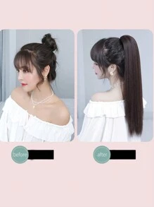 1pc Straight Drawstring Ponytail Synthetic Hairpiece With Black Hair Tie, 4 Lengths Available, Suitable For Daily Use Or Character Playing - Black - View 8