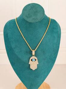 1pc Eye Design Big Hand & Rhinestone Inlaid Necklace, Artistic Vintage Style Clavicle Chain - Yellow Gold - View 2
