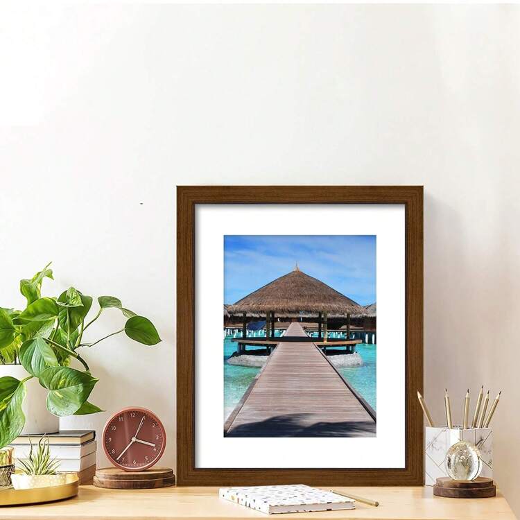 1pc Brown Wooden Picture Frame, Decorate Your Memory With This Multi-Functional Frame - Suitable For Wall And Tabletop Decor! Available In Multiple Sizes For 12x16in, 11x14in, 8x10in, 5x7in, And 4x6in Photos. Gifts Birthday Graduation - Brown - View 5