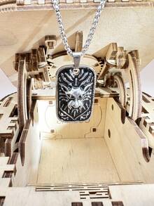 1枚時尚個性化復古風格方形吊墜與大膽的獅子頭形狀不鏽鋼項鍊,適合男士、情侶、日常穿著、情人節禮物、可疊加 - 彩色 - 查看 4