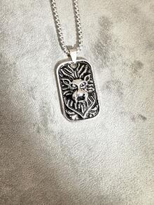 1枚時尚個性化復古風格方形吊墜與大膽的獅子頭形狀不鏽鋼項鍊,適合男士、情侶、日常穿著、情人節禮物、可疊加 - 彩色 - 查看 3