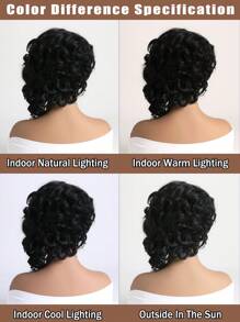 Women's Fashionable Fluffy & Natural Long Curly Hair Synthetic Wig With Side Bangs,14 Inch,Black,Suitable For Daily Wear - 黑色 - 查看 6