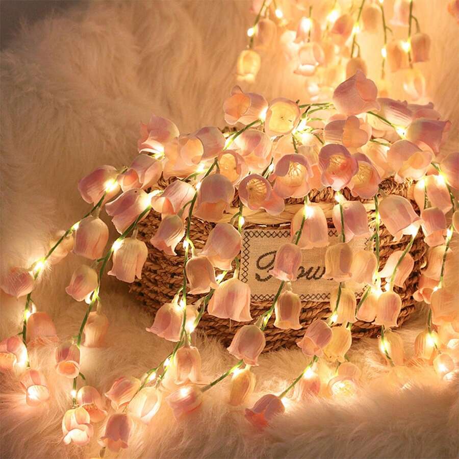 1pc LED Lily Flower String Light, Indoor Decorative Fake Flower Lamp, Ambient Night Light - Yellow - View 1
