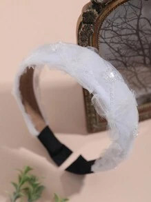 1頂女性簡約時尚寬鬆的髮箍,採用網狀和閃亮的材料製成,防滑,適用於日常和派對場合。 - 白色 - 查看 10