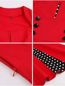 Women's Dress Sewing 50s Retro Vintage Style - Red - View 7