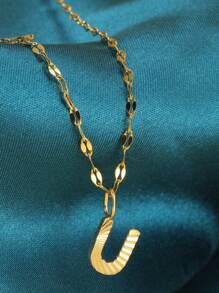 Magic Fish 1個金色不銹鋼唇形項鍊,附有a-z26英文字母吊墜,適用於名字首字母、情人節、新年贈禮 - 金黃色 - 查看 21