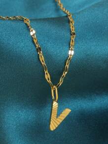 Magic Fish 1個金色不銹鋼唇形項鍊,附有a-z26英文字母吊墜,適用於名字首字母、情人節、新年贈禮 - 金黃色 - 查看 16