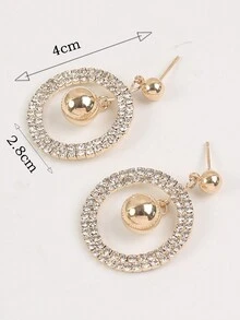 1pair European And American Style Double-Layer Round Dangle Earrings With Ball Pendant And Rhinestones - Yellow Gold - View 7