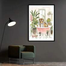 1pc Creative Watercolor Animal Wall Art Poster, Lion, Canvas Painting, Living Room Picture, Home Decoration (No Frame) - Apricot - View 3