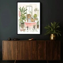 1pc Creative Watercolor Animal Wall Art Poster, Lion, Canvas Painting, Living Room Picture, Home Decoration (No Frame) - Apricot - View 2