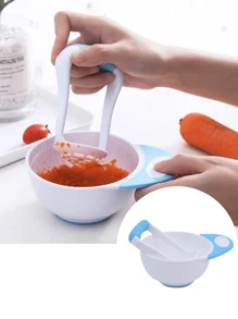 2-In-1 Grinding Food Bowl Contains Grinder And Bowl Baby Food Bowl With Manual Food Grinder Easily Mashes Fruits And Steamed Vegetables Food Masher Can Be Used At Home Or Travel Microwave Safe Dishwasher Safe Baby Fruit And Vegetable Supplement Bowl Gift For Babies Growing Up, The Best Gift For Adding Complementary Food Stages - Blue - View 2