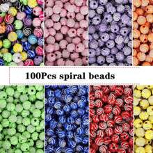 100pieces 8mm Colored Spiral Striped Acrylic Round Beads Handmade DIY Beaded Bracelets With Diamonds Phone Chain Accessories - 100pcs/8mm - View 1