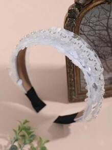1頂女性簡約時尚寬鬆的髮箍,採用網狀和閃亮的材料製成,防滑,適用於日常和派對場合。 - 白色 - 查看 5