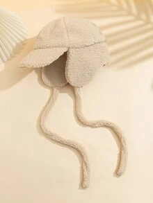 1pc Women's Solid Color Ear Warmers Fleece Winter Hat With Curved Brim, Perfect For Cycling And Skiing - Khaki - View 2