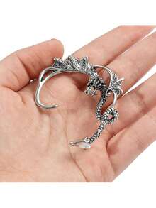 1pc Women's Gothic Punk Dragon Earring With Dark Metal Design, Suitable For Daily Wear - Silver - View 4