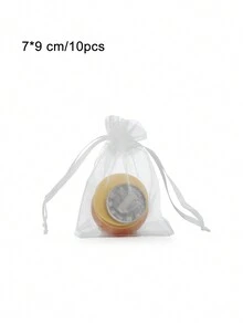 10pcs Candy Colored Organza Pouches For Jewelry Packaging, Gifts, Candies, Bugs Prevention With Drawstring - White - View 15