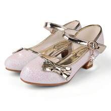 Girls Princess Shoes Sequins Sweet Bows High Heels Wedding Party Dress Shoes Dance Bright Diamond Cosplay Christmas Festival Shoes Pink Blue Purple Gold Silver - 香檳色 - 查看 5