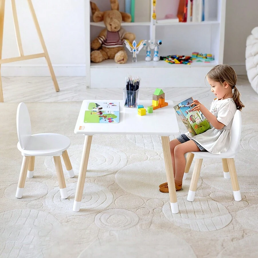 Kids Table And 2 Chairs Set, Toddler Table And Chair Set, Children Multi-Activity Table For Art, Craft, Reading, Learning, Christmas Gift - White - View 1