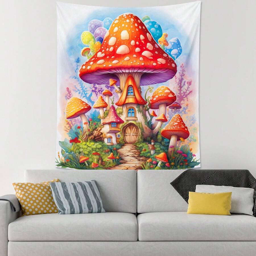 1件 蘑菇城堡植物與花卉彩色掛毯童話故事專用100x150cm/130x150cm/150x200cm聚酯纖維製作的裝飾掛毯,附帶八個無痕貼紙,可用於客廳、臥室、宿舍的裝飾和禮品贈送 - 彩色 - 查看 1