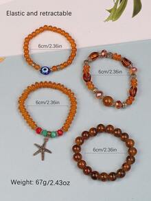 4 件/套波西米亞風格海星和眼睛設計多層手鍊帶珠子和鬆緊繩首飾 - 黃色 - 查看 4