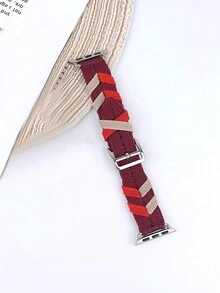 1pc Unisex Red Knitted Braided Watch Band Compatible With Apple Watch 38mm/40mm/41mm/42mm/44mm/45mm/49mm, Compatible With Series Ultra/Se/S9/8/7/6/5/4/3/2/1 - Red - View 3