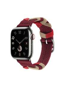 1pc Unisex Red Knitted Braided Watch Band Compatible With Apple Watch 38mm/40mm/41mm/42mm/44mm/45mm/49mm, Compatible With Series Ultra/Se/S9/8/7/6/5/4/3/2/1 - Red - View 1