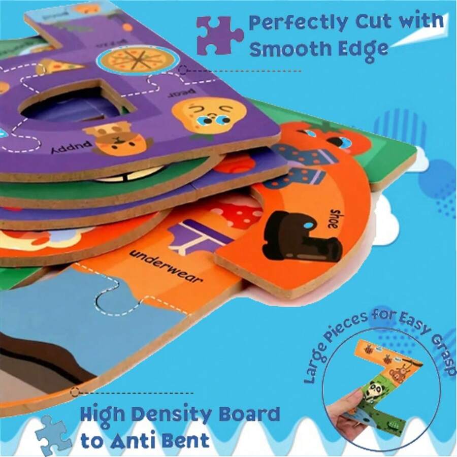 1入組木製字母和數字拼圖,abc視覺詞彙學習動物拼圖,玩具聖誕萬聖節感恩節生日禮物：動物拼圖：abc學習玩具 - 彩色 - 查看 1